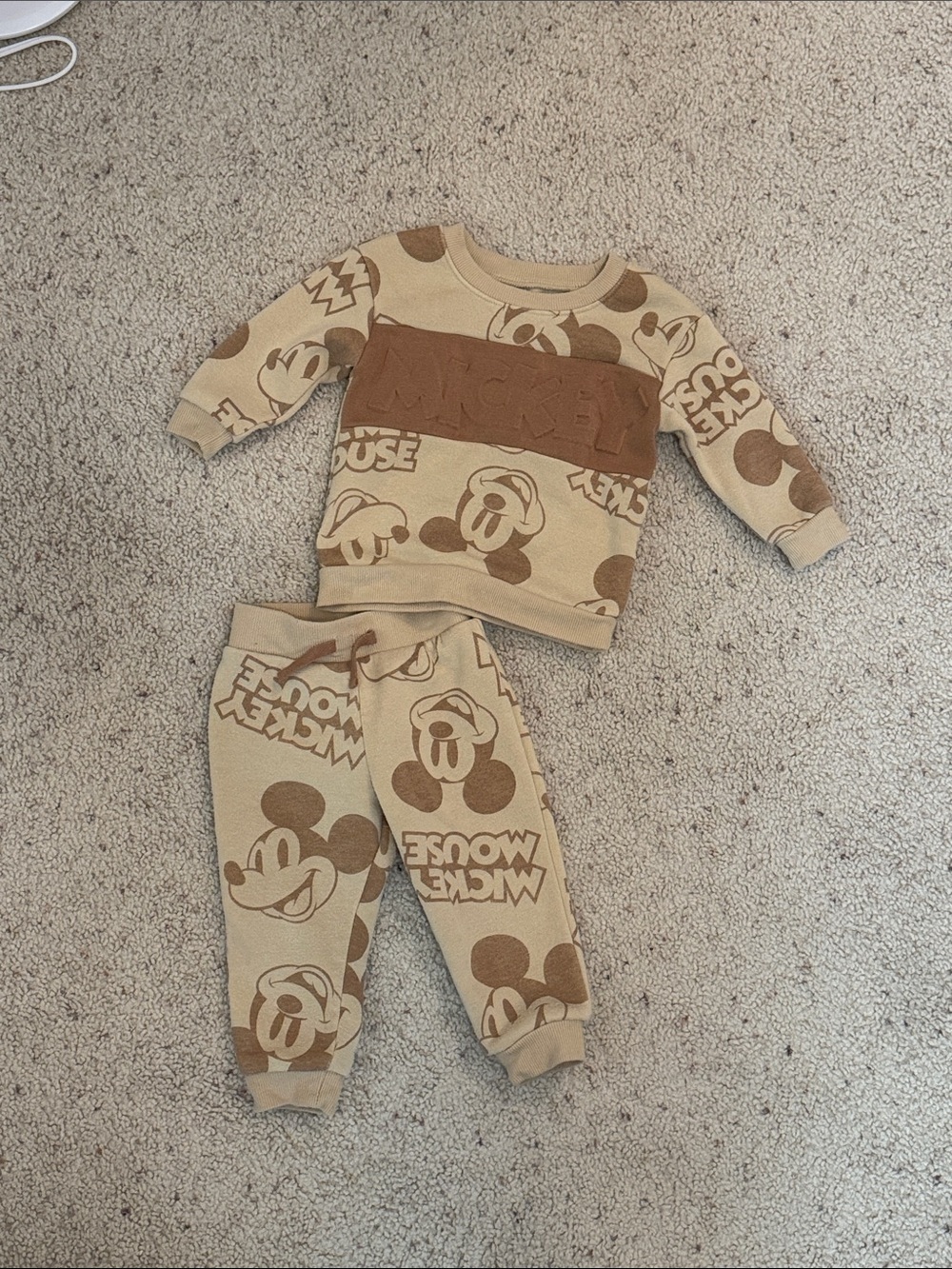 Disney Mickey Beige and Brown Baby Sweatshirt Set